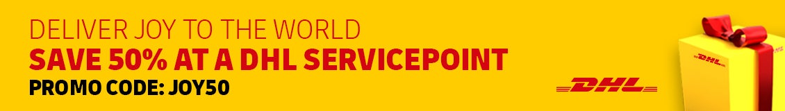 Deliver Joy to the world. Save 50% at a DHL Servicepoint. Promo code: joy50